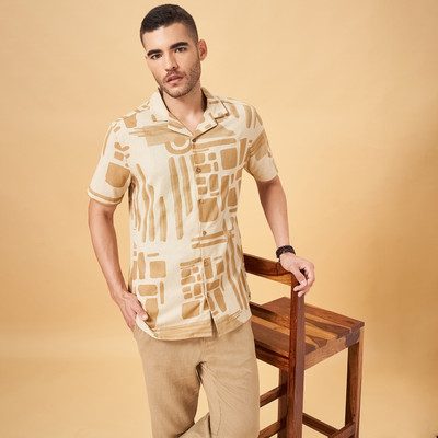 7 Alt by Pantaloons Men Printed Casual Beige Shirt