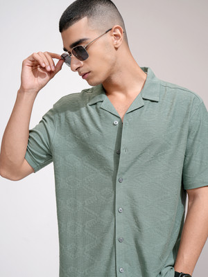 HIGHLANDER Men Self Design Casual Green Shirt
