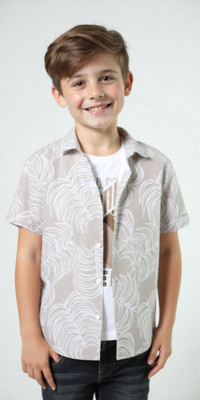 Charchit Boys Printed Casual Cream Shirt