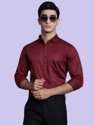 Super Weston Men Solid Formal Maroon Shirt