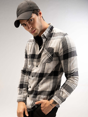 THE BEAR HOUSE Men Checkered Casual Grey Shirt