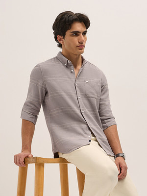 THE BEAR HOUSE Men Striped Casual Grey Shirt