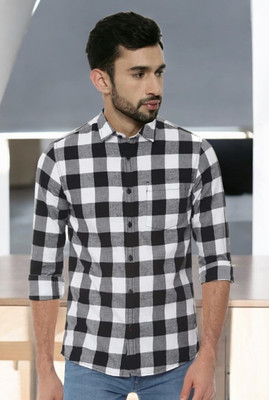 SHAH TEXTILES Men Checkered Formal Black, White, Grey Shirt