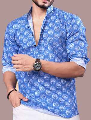 dream believe fashion Men Printed Casual Blue Shirt