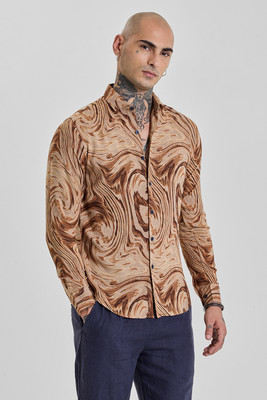 Snitch Men Printed Casual Brown Shirt