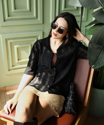 Pinacolada Women Solid Casual Black Shirt