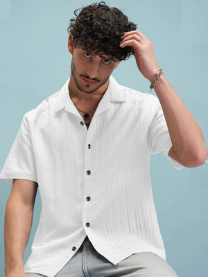Lonexo Men Self Design Casual White Shirt