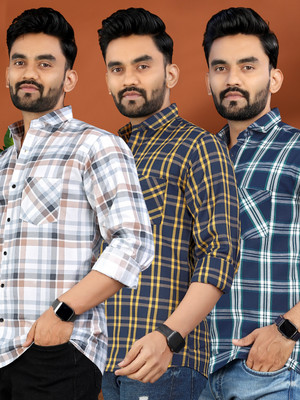 allan peter Men Checkered Casual Multicolor Shirt(Pack of 3)