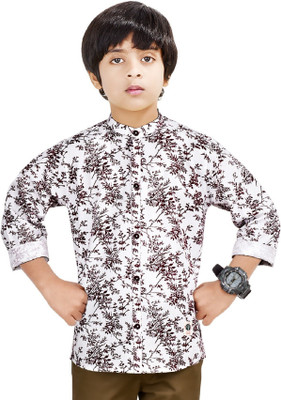 MADE IN THE SHADE Boys Printed Casual White, Maroon Shirt