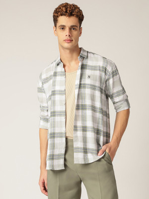 DENNISON Men Checkered Casual White Shirt