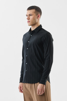 Snitch Men Striped Formal Black Shirt