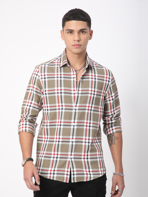 VASTRADO Men Checkered Casual Dark Green Shirt