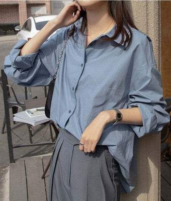 OUTZIDR Women Solid Casual Blue Shirt