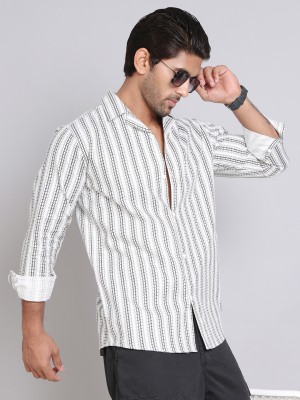 Indian Needle Men Self Design Casual White Shirt