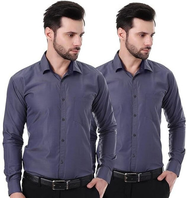 XJARVIS Men Solid Formal Dark Blue Shirt(Pack of 2)