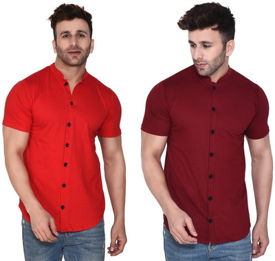GEUM Men Solid Casual Red, Maroon Shirt(Pack of 2)