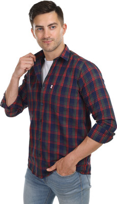 Marc Laurent Men Checkered Casual Dark Blue, Green, Red Shirt