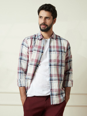 WROGN Men Checkered Casual Pink Shirt
