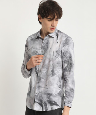 THE BEAR HOUSE Men Printed Casual Grey Shirt