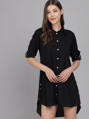 BhartiTrend Women Solid Casual Black Shirt