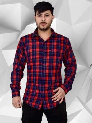 HouseOfCommon Men Checkered Casual Dark Blue, Maroon, Red Shirt