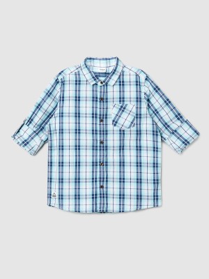 MAX Boys Checkered Casual Blue Shirt