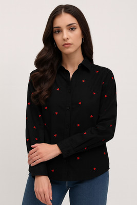 HAADIVASTRA Women Embroidered Casual Black Shirt