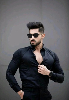 RegalTreasure Men Solid Formal Black Shirt