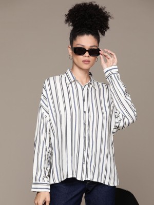 Roadster Women Striped Casual White Shirt