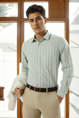 LOUIS PHILIPPE Men Striped Formal Green Shirt