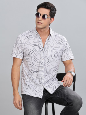 Bullmer Men Printed Casual White Shirt