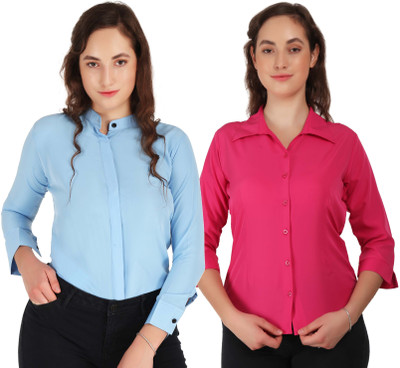 Miranga Women Solid Casual Dark Green Shirt(Pack of 2)