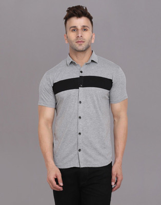 Lawful Casual Men Solid Casual Silver Shirt