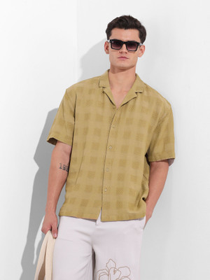 The Indian Garage Co. Men Self Design Beach Wear Khaki Shirt