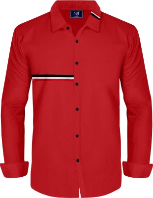 N AND J Men Solid Casual Maroon Shirt