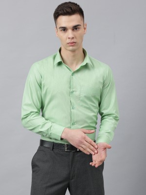 English Navy Men Self Design Formal Light Green Shirt