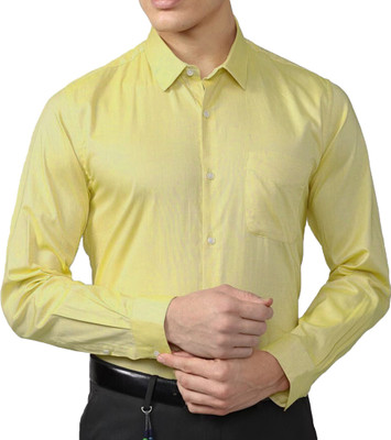 Callibr15 Men Solid Formal Yellow Shirt