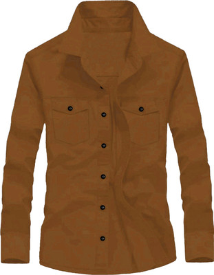 Troonpair Men Solid Casual Brown Shirt