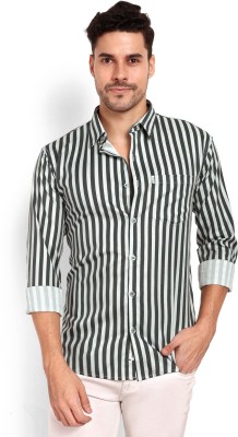 HouseOfCommon Men Striped Casual Grey, White Shirt