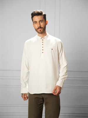 Indiqlo Men Self Design Casual White Shirt