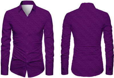 KAPURIYA FAB Men Printed Casual Purple Shirt
