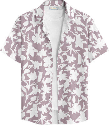 Bullmer Men Printed Casual Purple, White Shirt