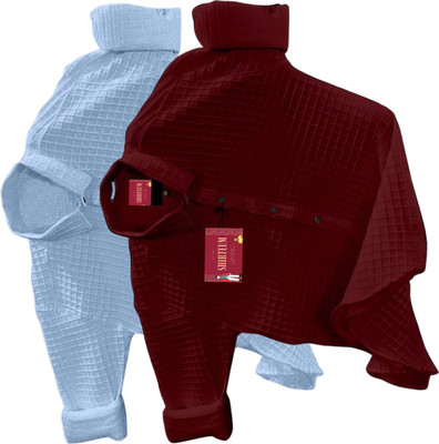 Shirteum Men Self Design Casual Red, Light Blue Shirt