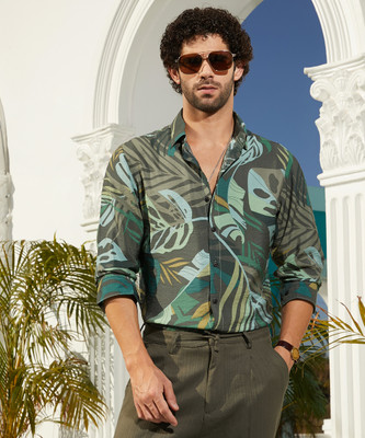 CAMPUS SUTRA Men Printed Casual Green Shirt