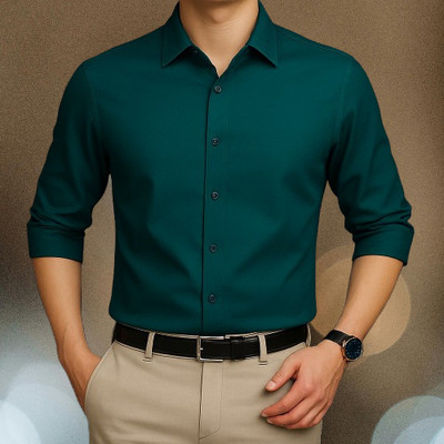 GKSHIRTS Men Solid Formal Blue Shirt