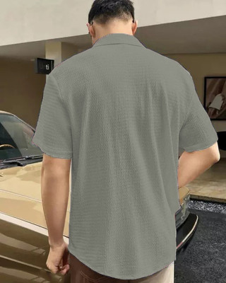 Lugru Collection Men Self Design Casual Grey Shirt