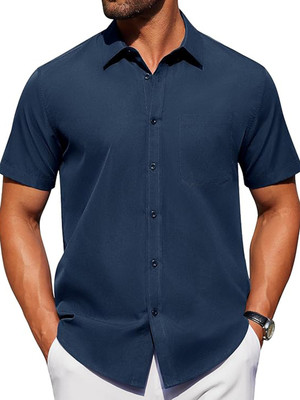 Vida Loca Men Solid Casual Dark Blue Shirt