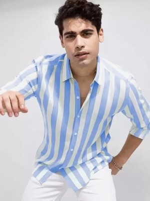 SRGI Men Striped Casual Blue, White Shirt