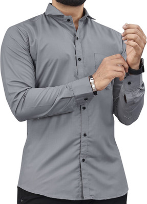 Refresh Men Solid Formal Grey Shirt
