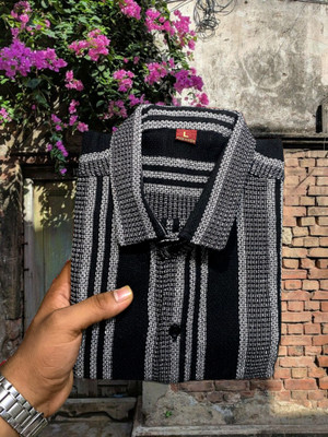 UnnatiFabric Men Striped Casual Black Shirt